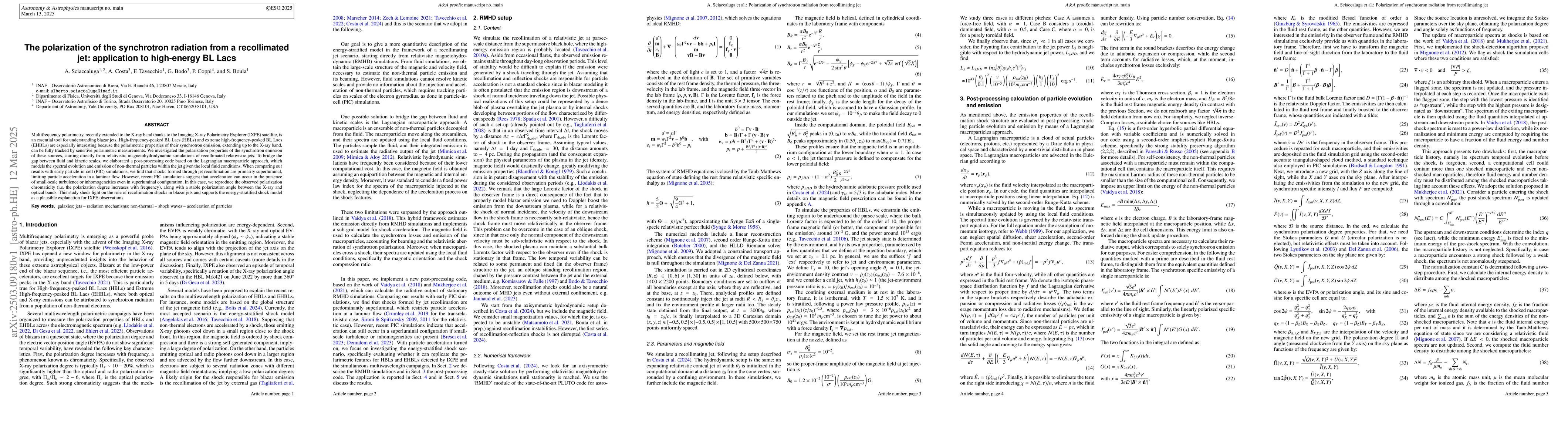 Thumbnail for The polarization of the synchrotron radiation from a recollimated jet:
  application to high-energy BL Lacs