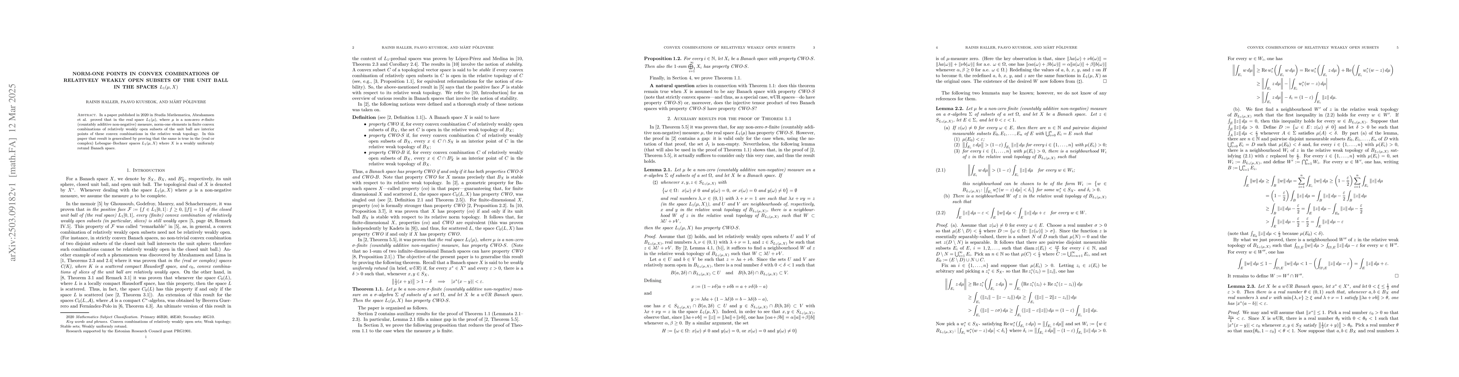 Thumbnail for Norm-one points in convex combinations of relatively weakly open subsets
  of the unit ball in the spaces $L_1(μ,X)$