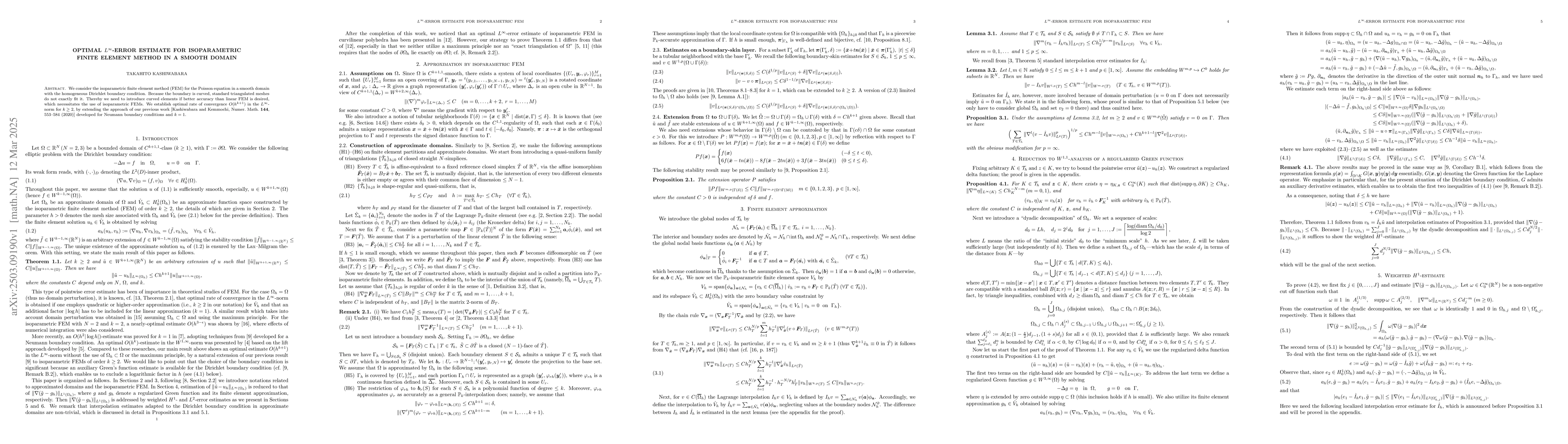 Thumbnail for Optimal $L^\infty$-error estimate for isoparametric finite element
  method in a smooth domain