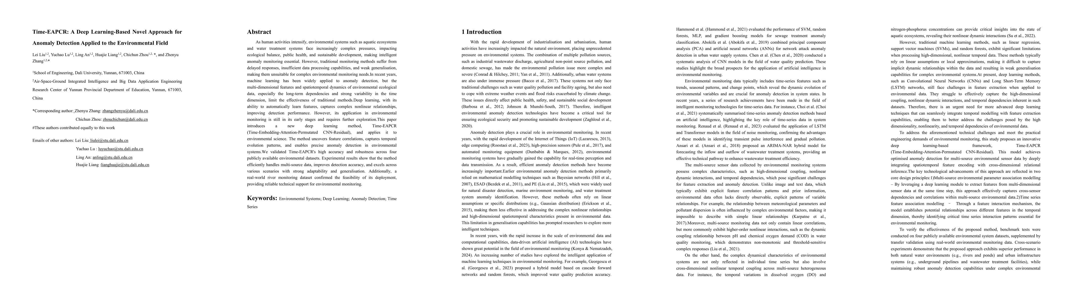 Thumbnail for Time-EAPCR: A Deep Learning-Based Novel Approach for Anomaly Detection
  Applied to the Environmental Field