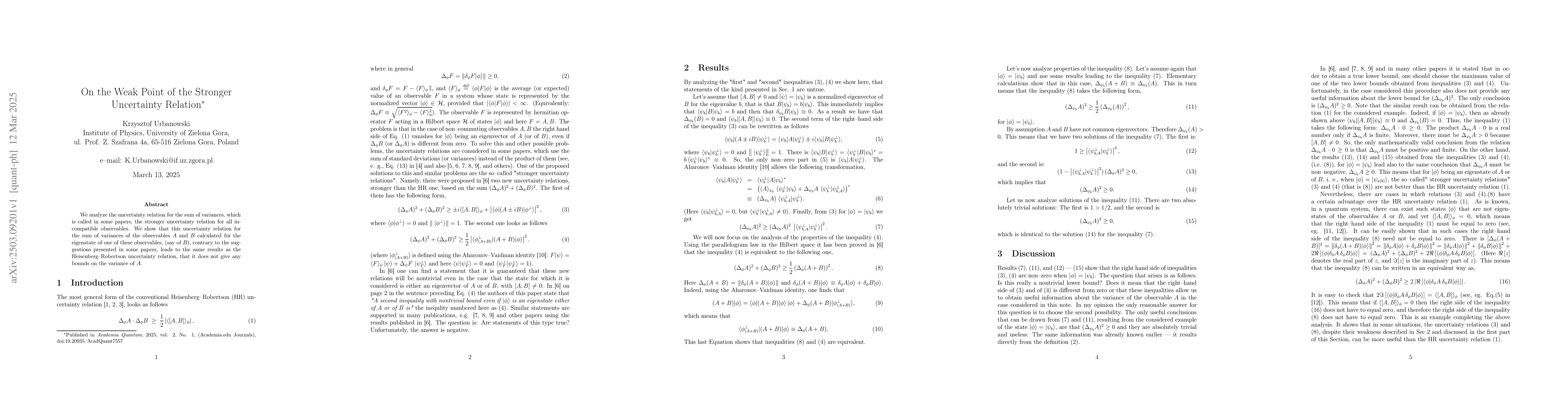 Thumbnail for On the Weak Point of the Stronger Uncertainty Relation