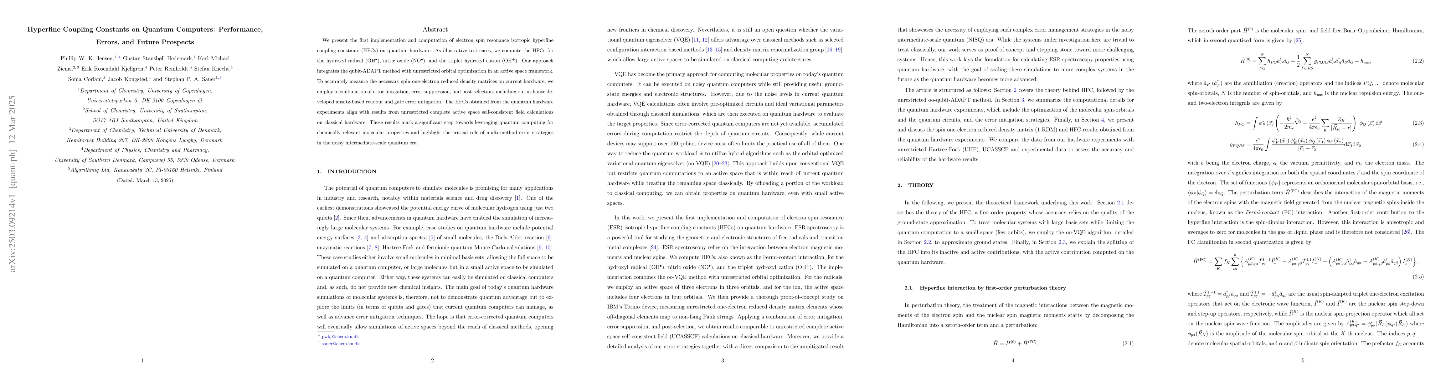 Thumbnail for Hyperfine Coupling Constants on Quantum Computers: Performance, Errors,
  and Future Prospects
