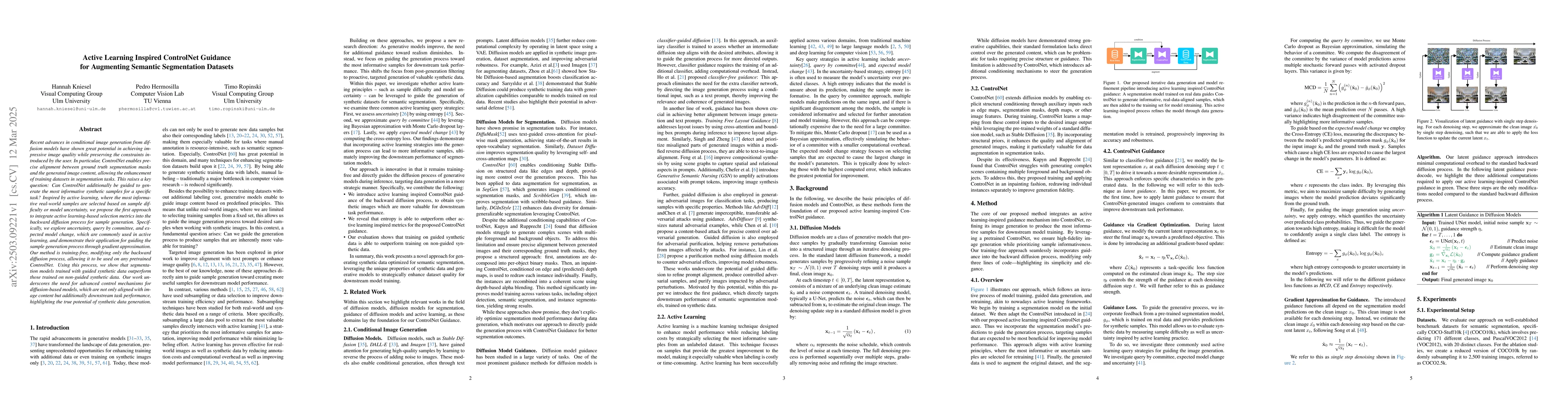 Thumbnail for Active Learning Inspired ControlNet Guidance for Augmenting Semantic
  Segmentation Datasets