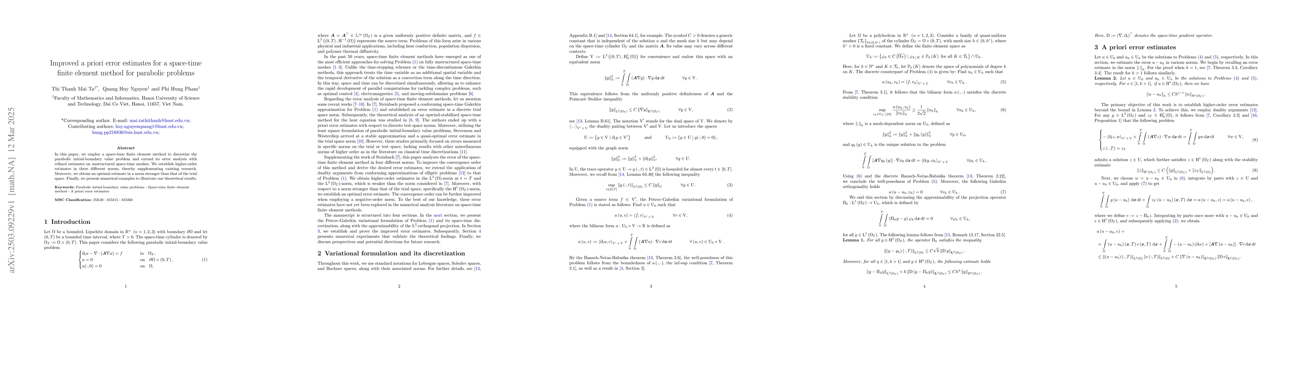 Thumbnail for Improved a priori error estimates for a space-time finite element method
  for parabolic problems