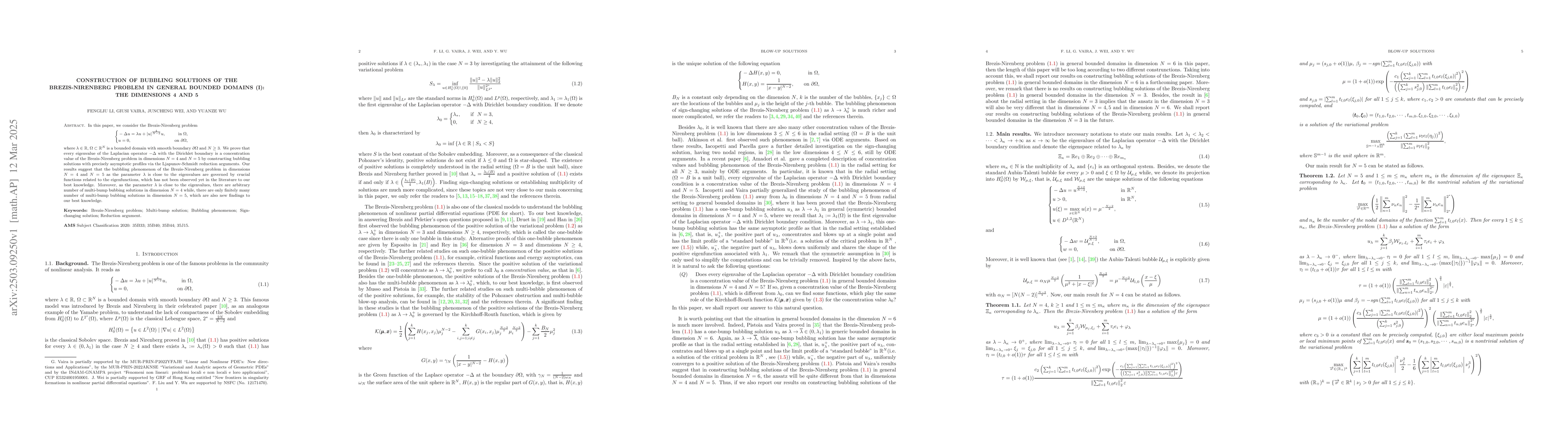 Thumbnail for Construction of bubbling solutions of the Brezis-Nirenberg problem in
  general bounded domains (I): the dimensions 4 and 5