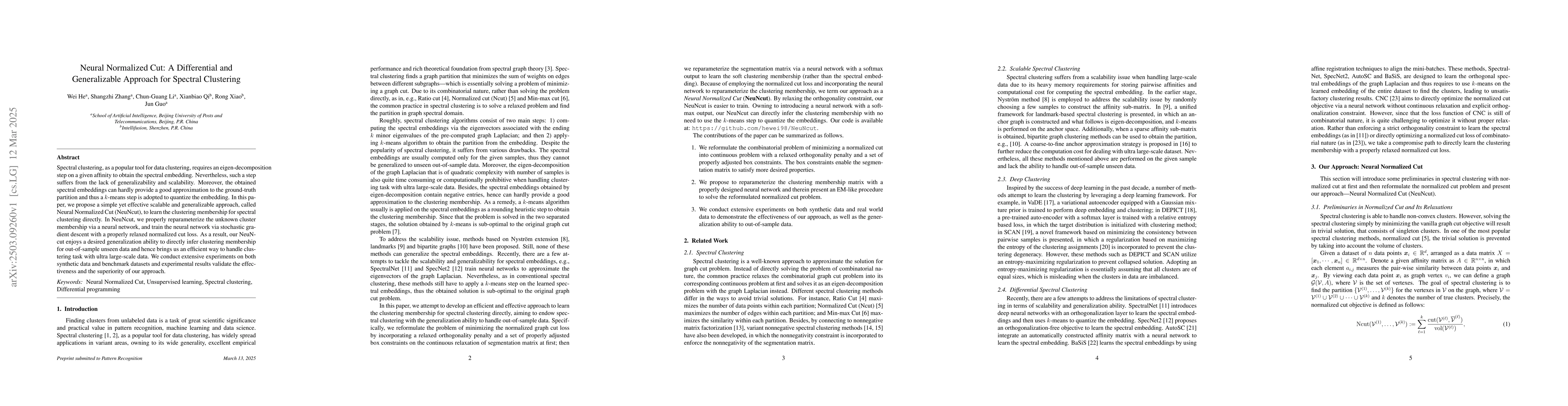 Thumbnail for Neural Normalized Cut: A Differential and Generalizable Approach for
  Spectral Clustering