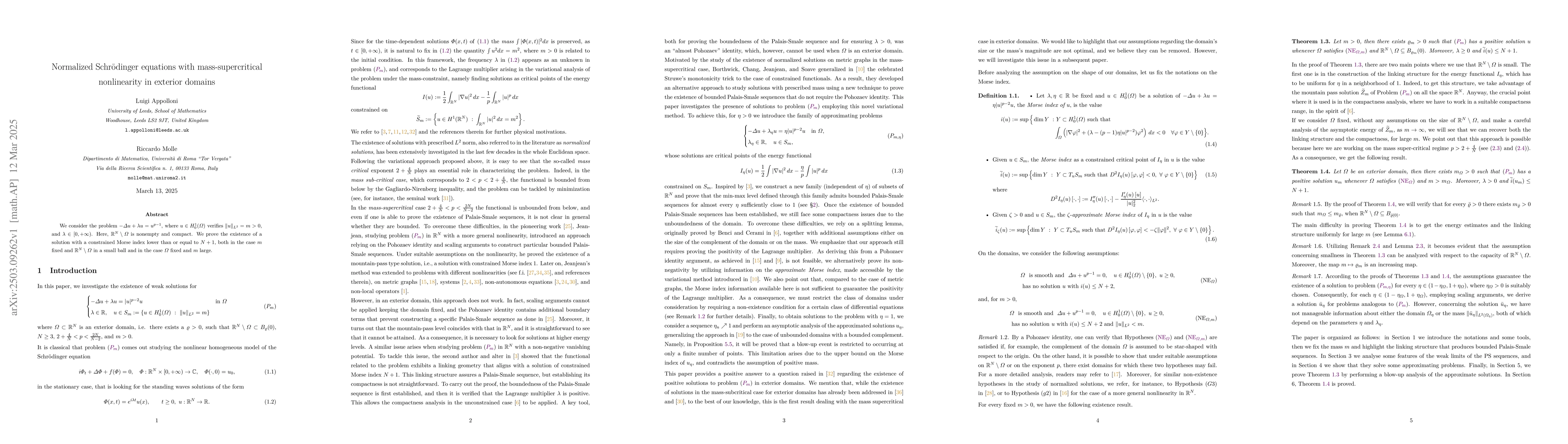 Thumbnail for Normalized Schrödinger equations with mass-supercritical nonlinearity
  in exterior domains
