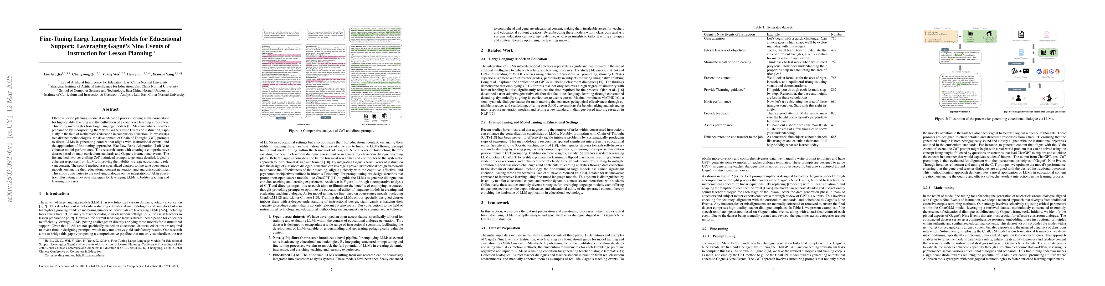 Thumbnail for Fine-Tuning Large Language Models for Educational Support: Leveraging
  Gagne's Nine Events of Instruction for Lesson Planning