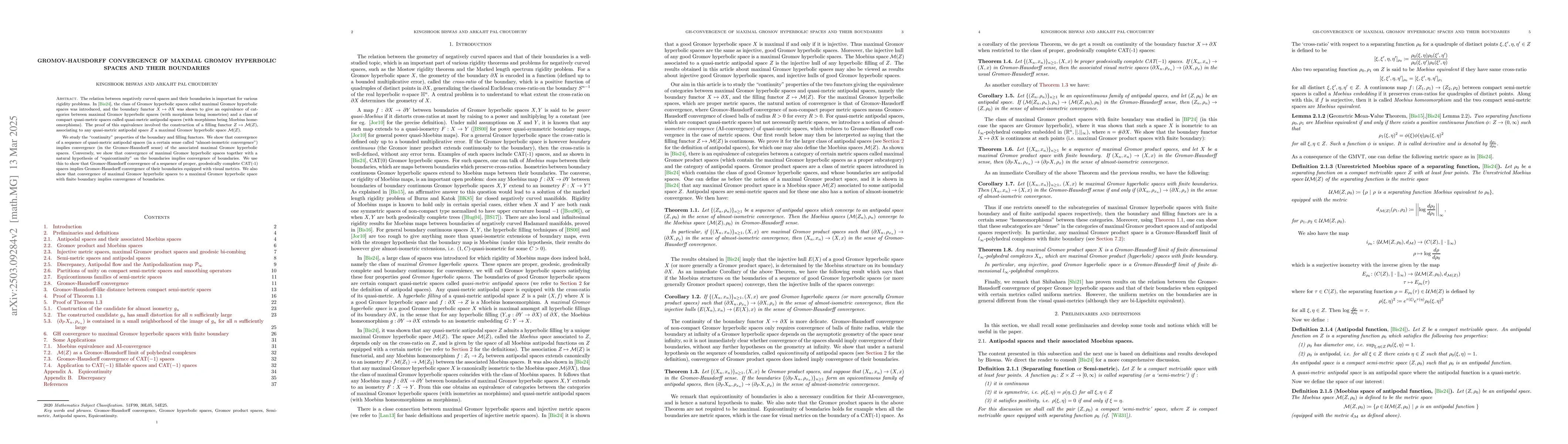 Thumbnail for Gromov-Hausdorff convergence of maximal Gromov hyperbolic spaces and
  their boundaries