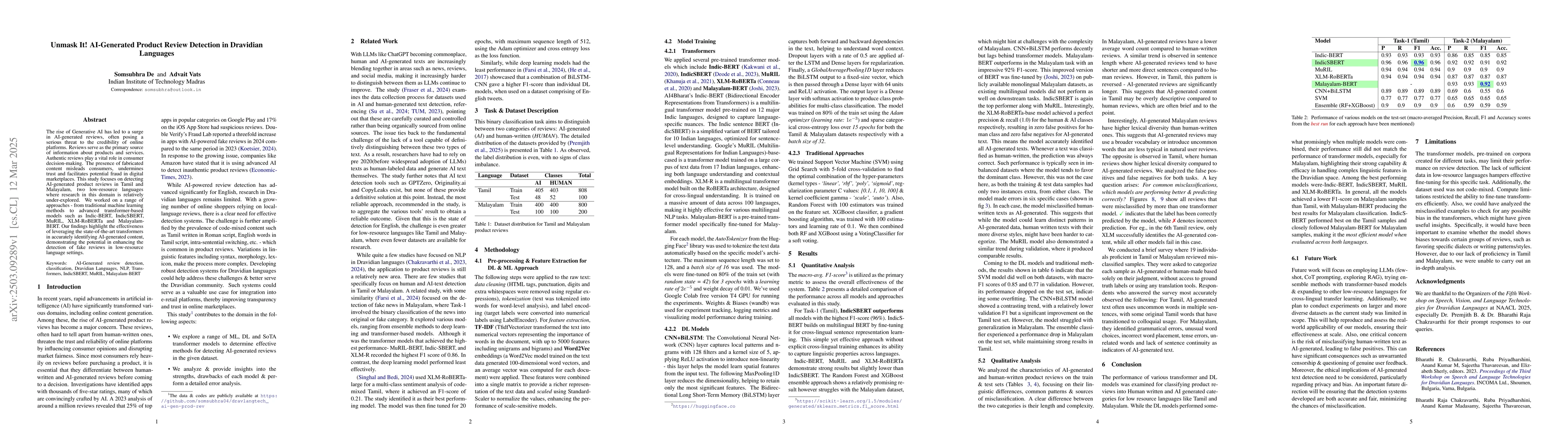 Thumbnail for Unmask It! AI-Generated Product Review Detection in Dravidian Languages