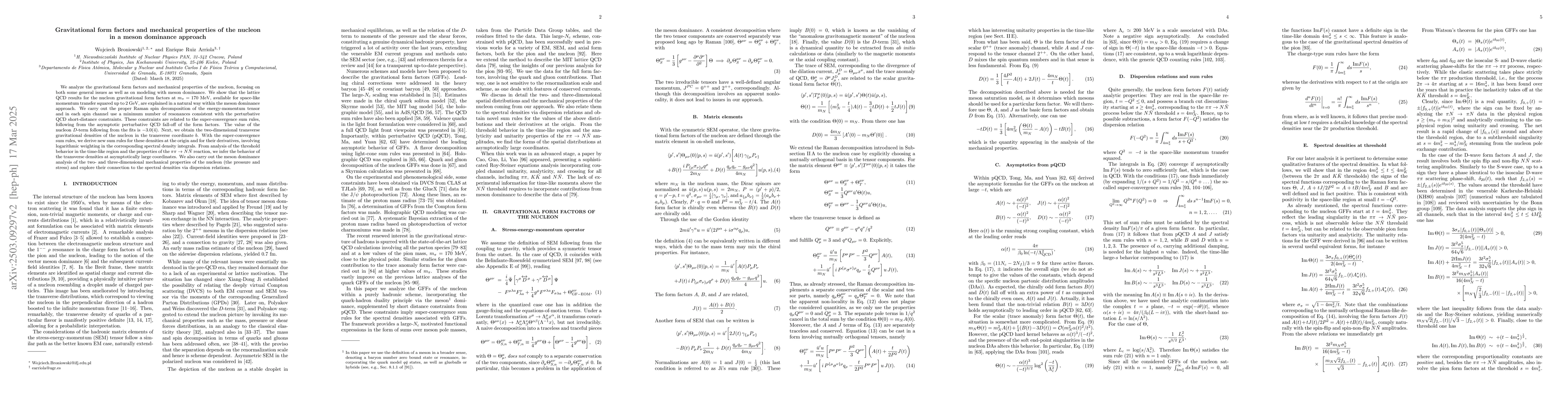 Thumbnail for Gravitational form factors and mechanical properties of the nucleon in a
  meson dominance approach