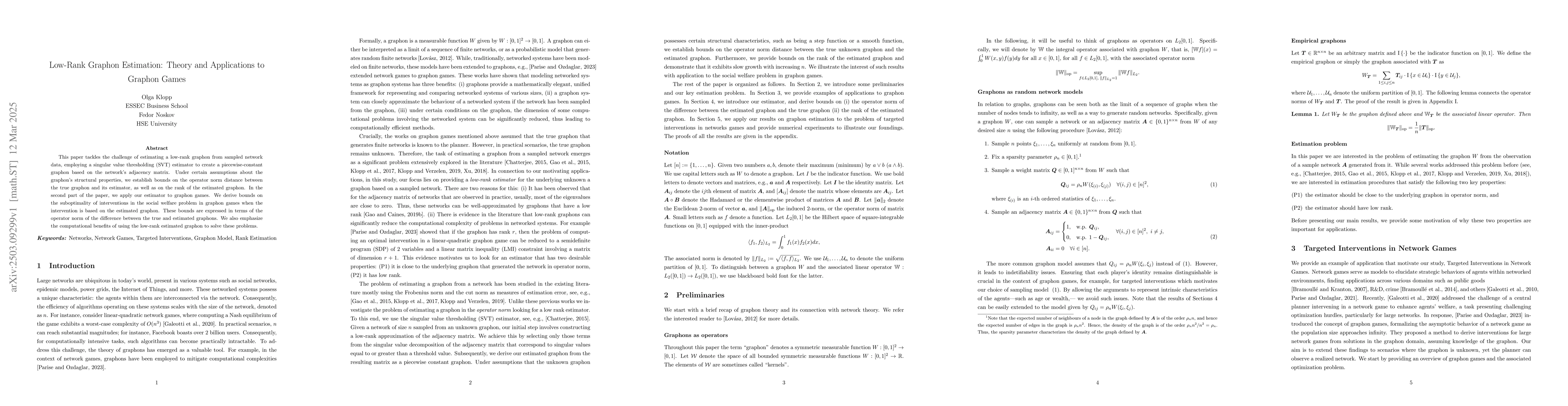 Thumbnail for Low-Rank Graphon Estimation: Theory and Applications to Graphon Games
