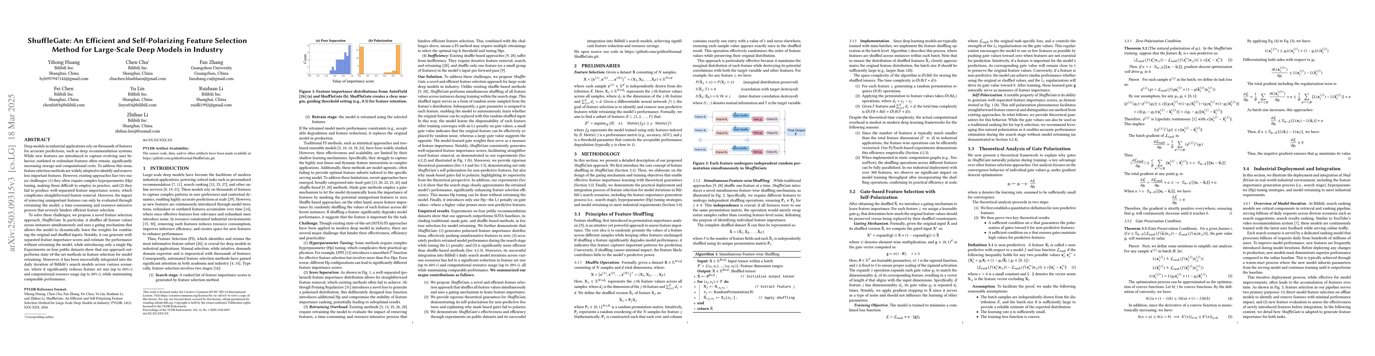 Thumbnail for ShuffleGate: An Efficient and Self-Polarizing Feature Selection Method
  for Large-Scale Deep Models in Industry