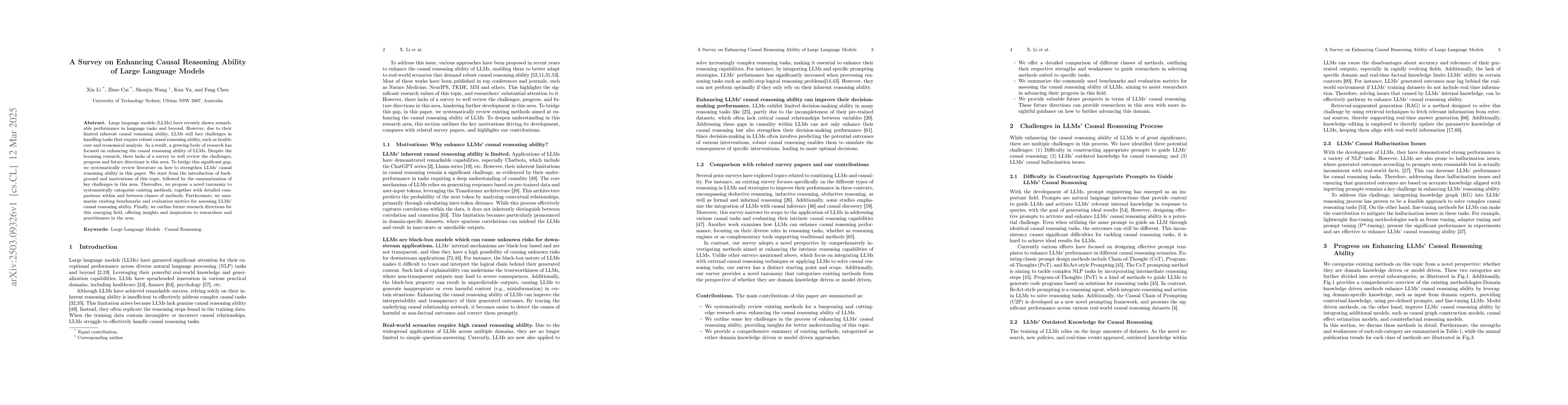 Thumbnail for A Survey on Enhancing Causal Reasoning Ability of Large Language Models