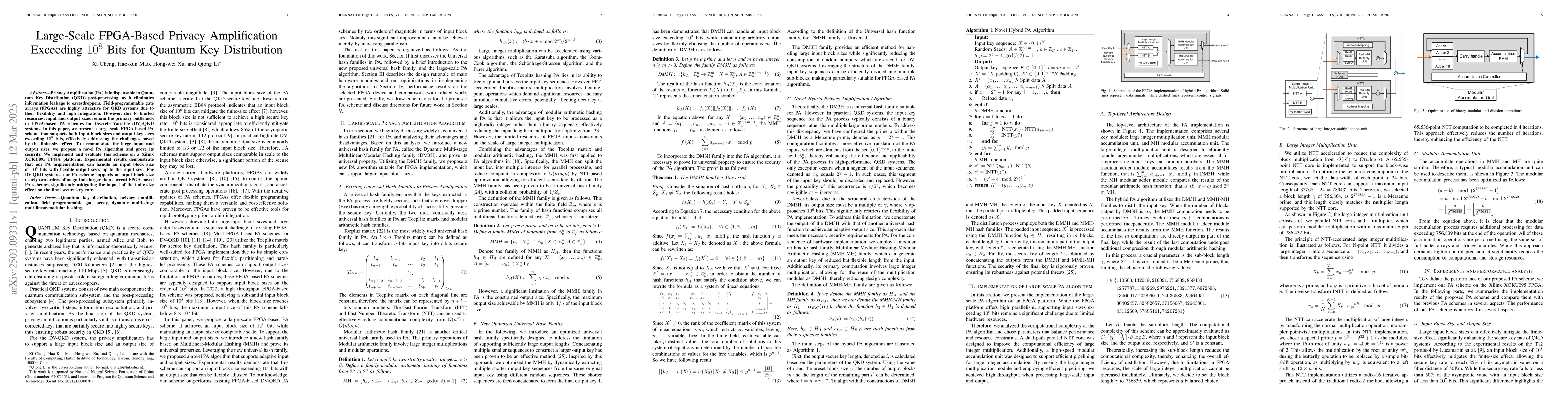 Thumbnail for Large-Scale FPGA-Based Privacy Amplification Exceeding $10^8$ Bits for
  Quantum Key Distribution