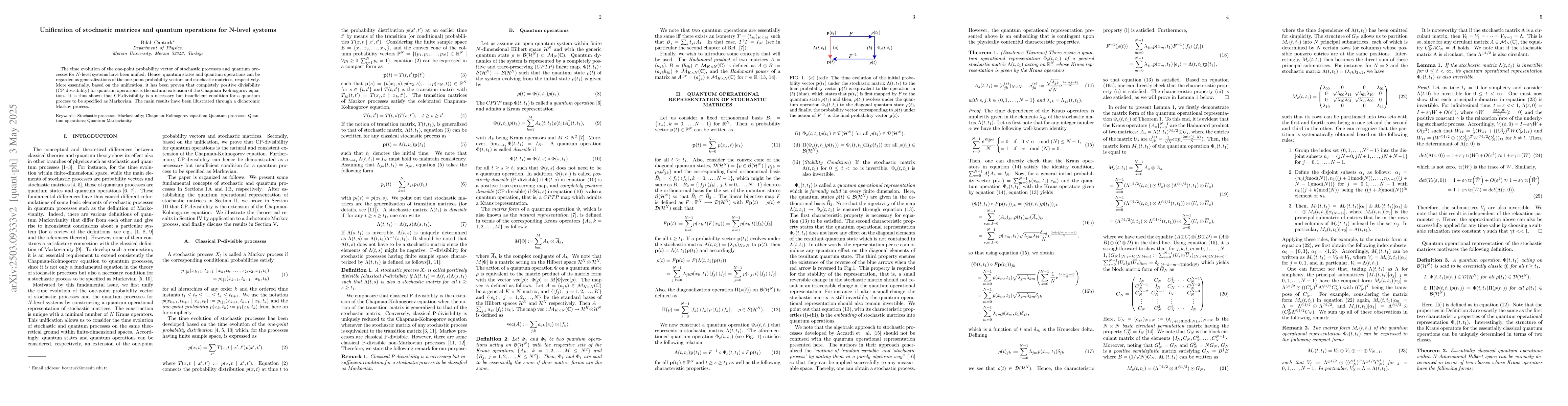 Thumbnail for Unification of stochastic matrices and quantum operations for N-level
  systems