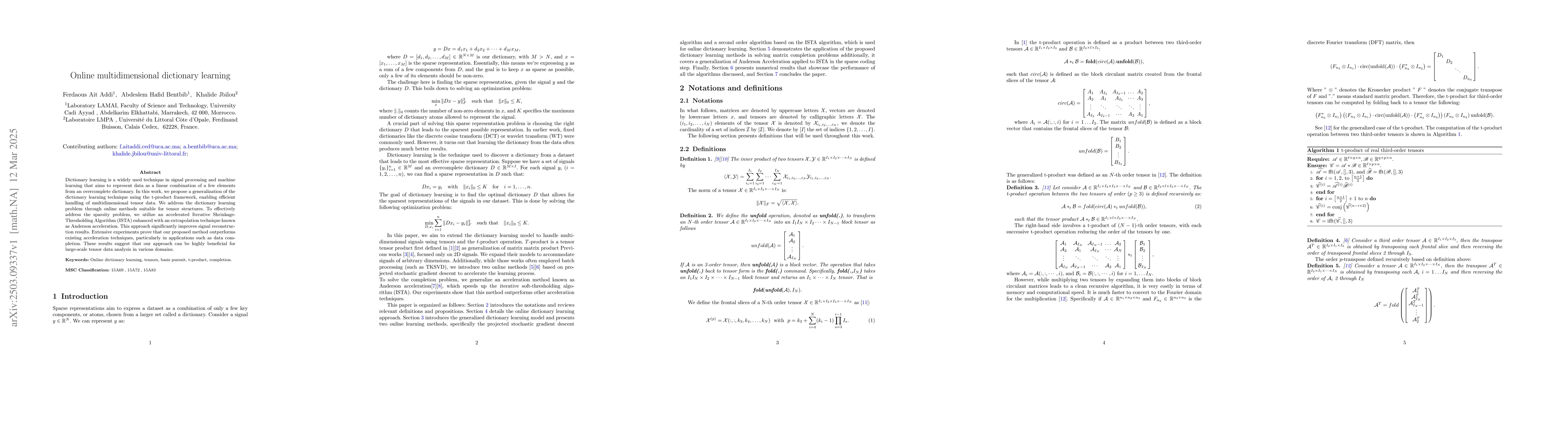 Thumbnail for Online multidimensional dictionary learning