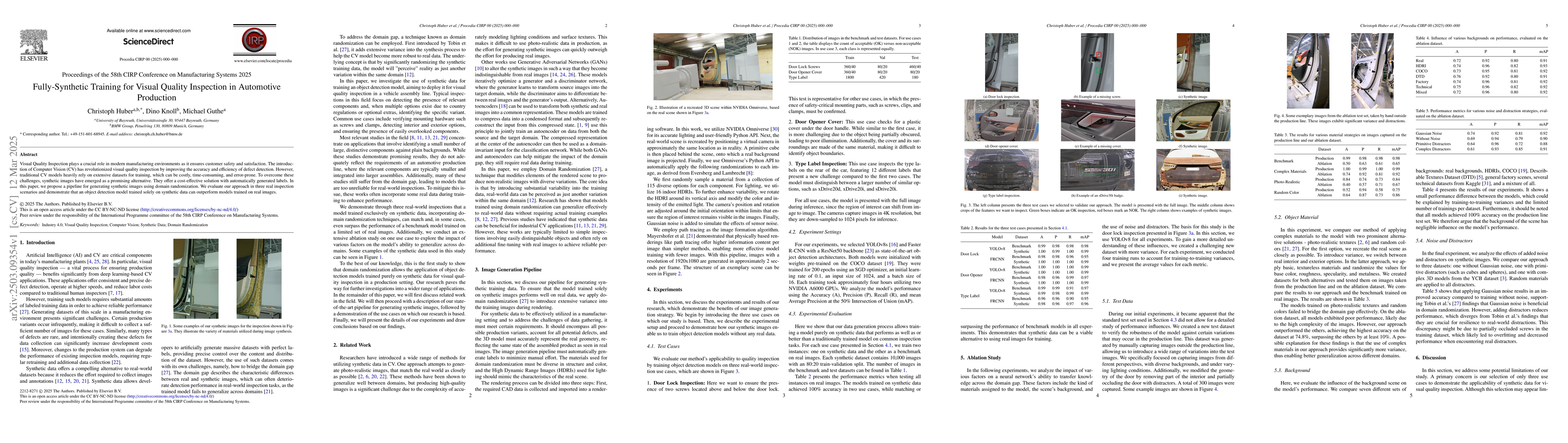 Thumbnail for Fully-Synthetic Training for Visual Quality Inspection in Automotive
  Production