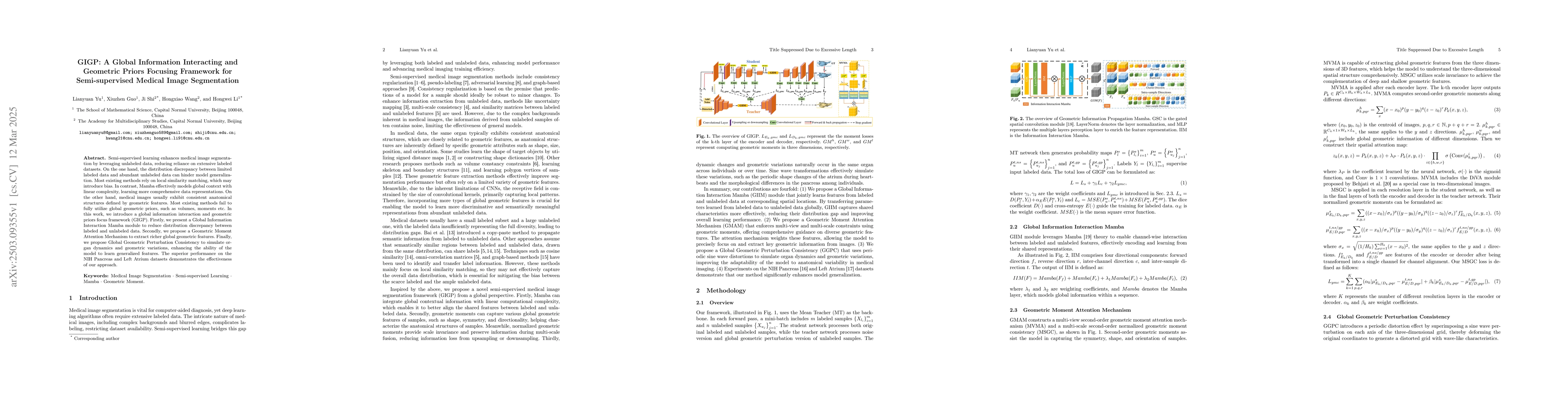 Thumbnail for GIGP: A Global Information Interacting and Geometric Priors Focusing
  Framework for Semi-supervised Medical Image Segmentation