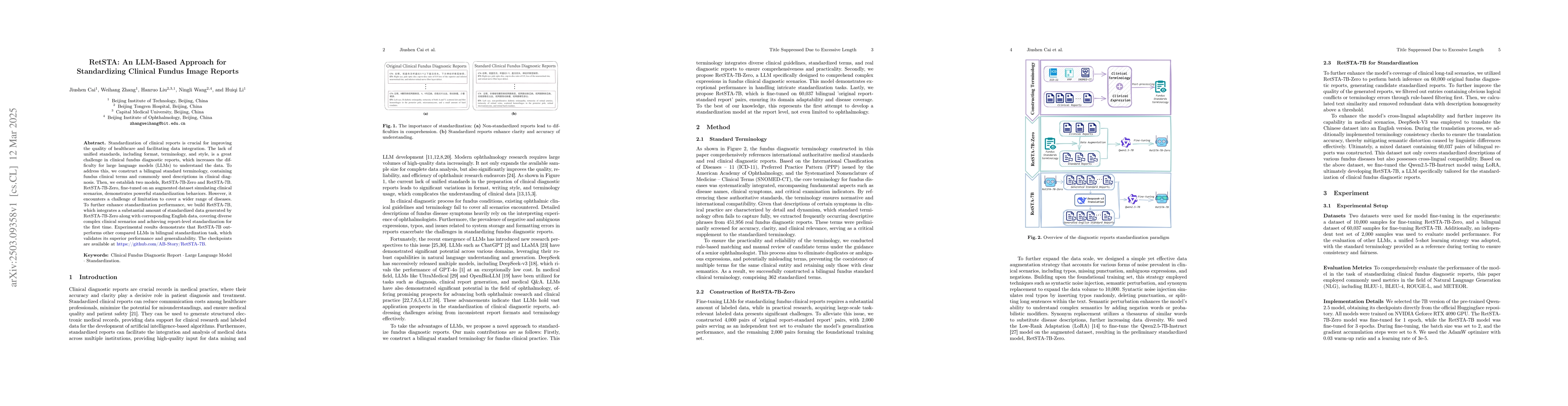 Thumbnail for RetSTA: An LLM-Based Approach for Standardizing Clinical Fundus Image
  Reports