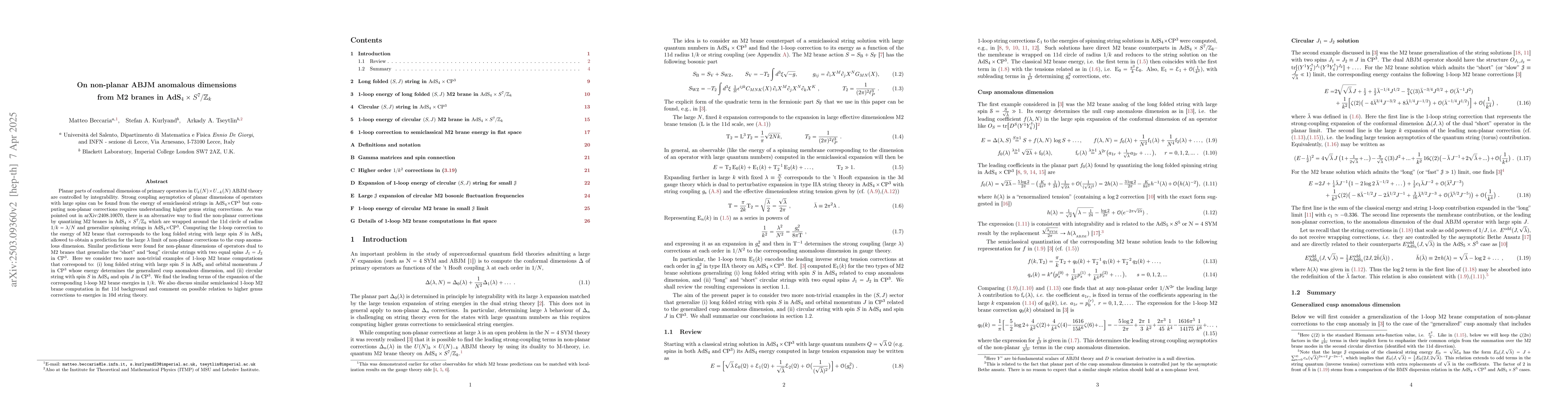 Thumbnail for On non-planar ABJM anomalous dimensions from M2 branes in AdS$_{4}\times
  S^{7}/\mathbb{Z}_{k}$