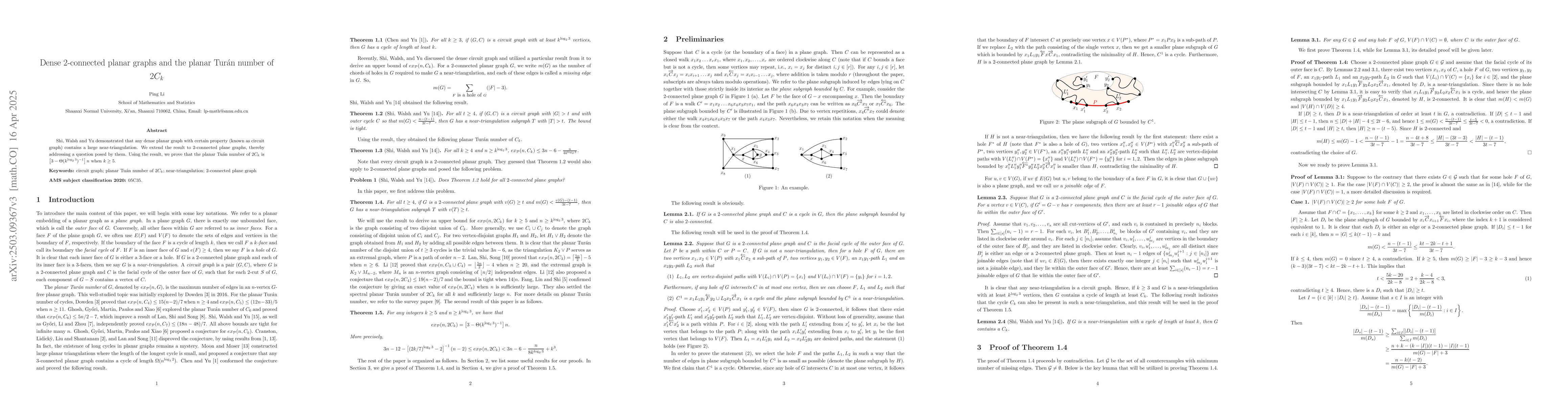 Thumbnail for Dense $2$-connected planar graphs and the planar Turán number of
  $2C_k$