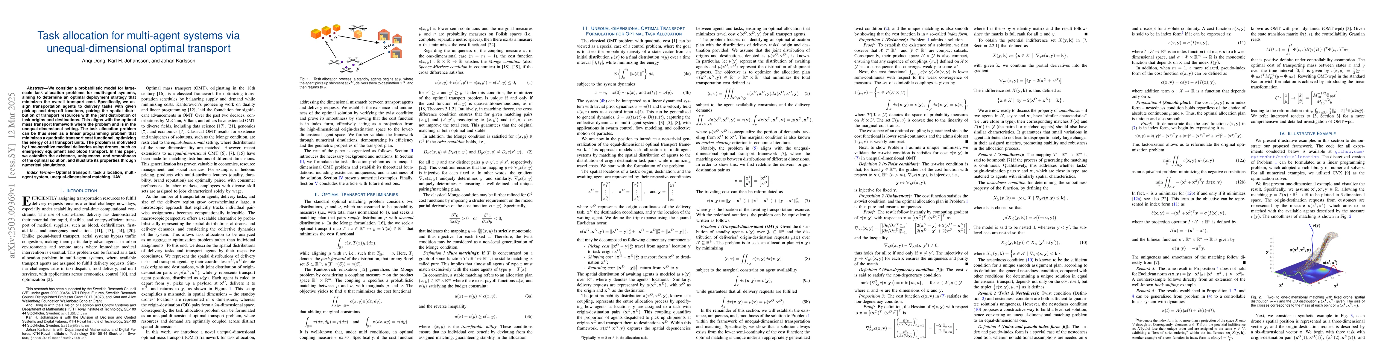 Thumbnail for Task Allocation for Multi-agent Systems via Unequal-dimensional Optimal
  Transport