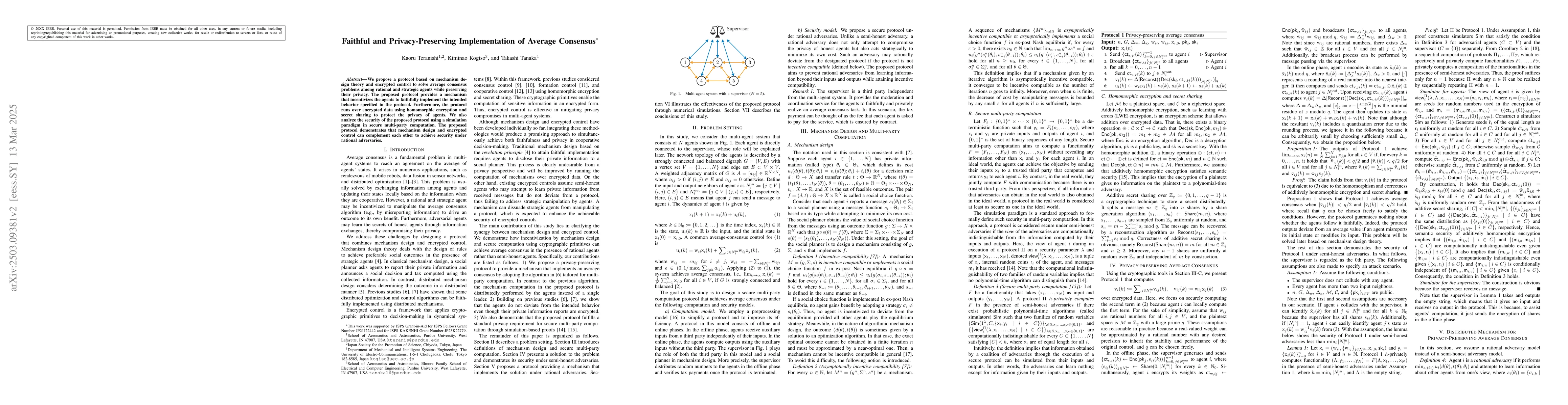 Thumbnail for Faithful and Privacy-Preserving Implementation of Average Consensus