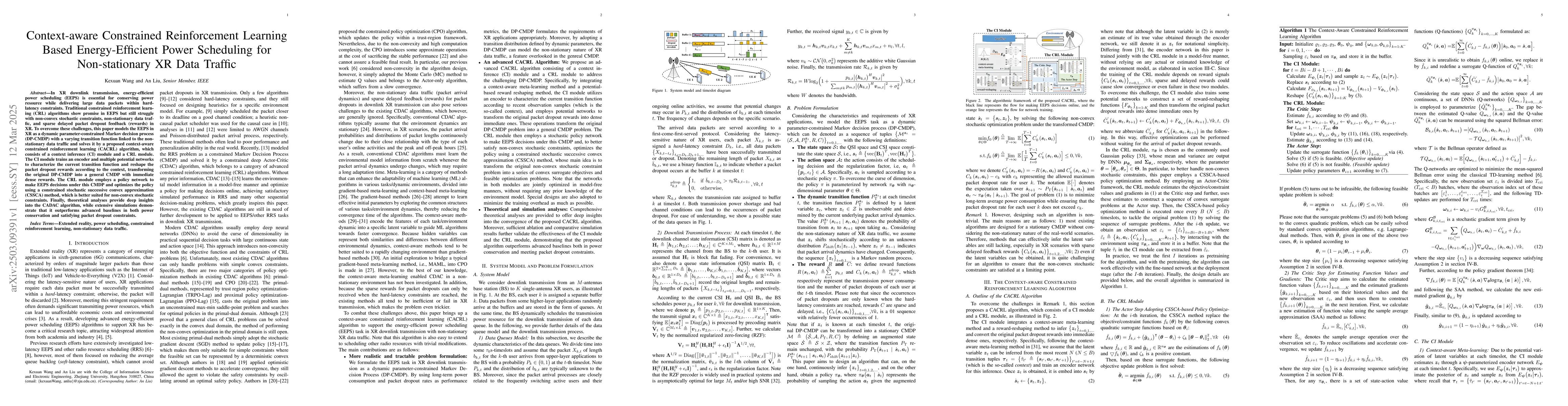 Thumbnail for Context-aware Constrained Reinforcement Learning Based Energy-Efficient
  Power Scheduling for Non-stationary XR Data Traffic