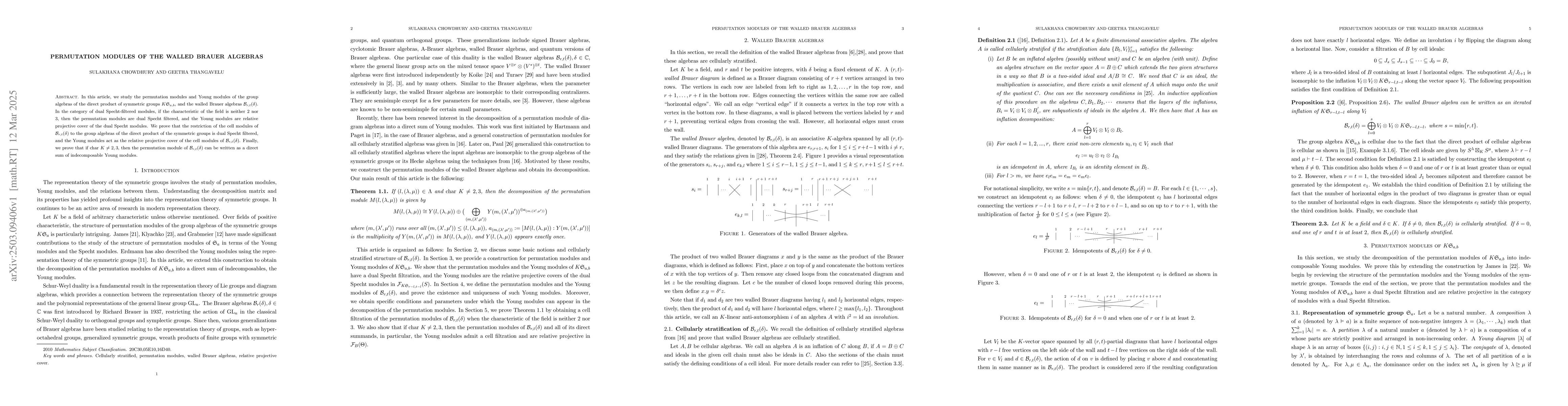 Thumbnail for Permutation modules of the walled Brauer algebras