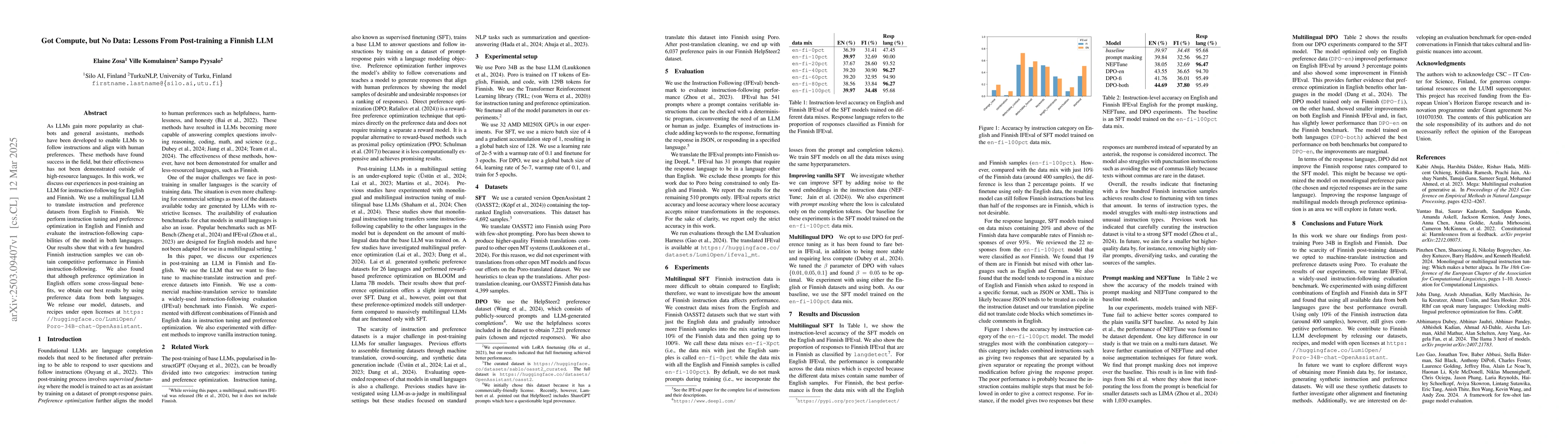 Thumbnail for Got Compute, but No Data: Lessons From Post-training a Finnish LLM