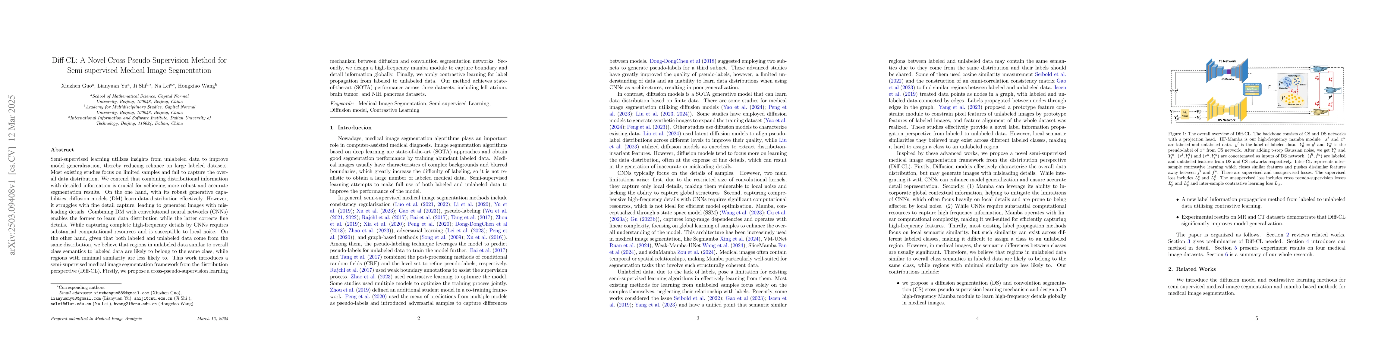 Thumbnail for Diff-CL: A Novel Cross Pseudo-Supervision Method for Semi-supervised
  Medical Image Segmentation
