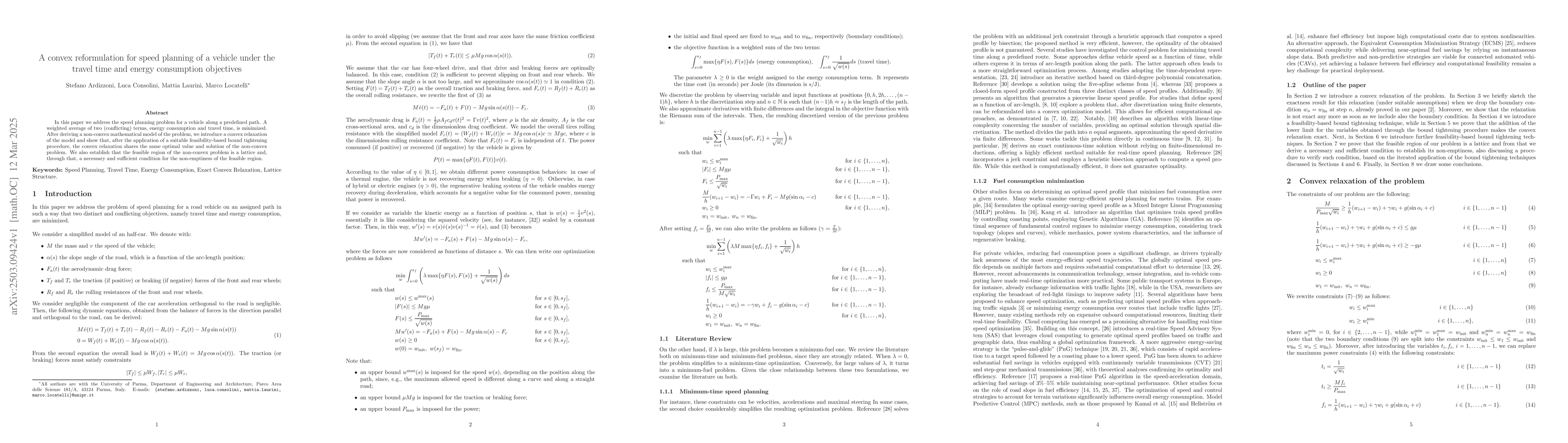 Thumbnail for A convex reformulation for speed planning of a vehicle under the travel
  time and energy consumption objectives