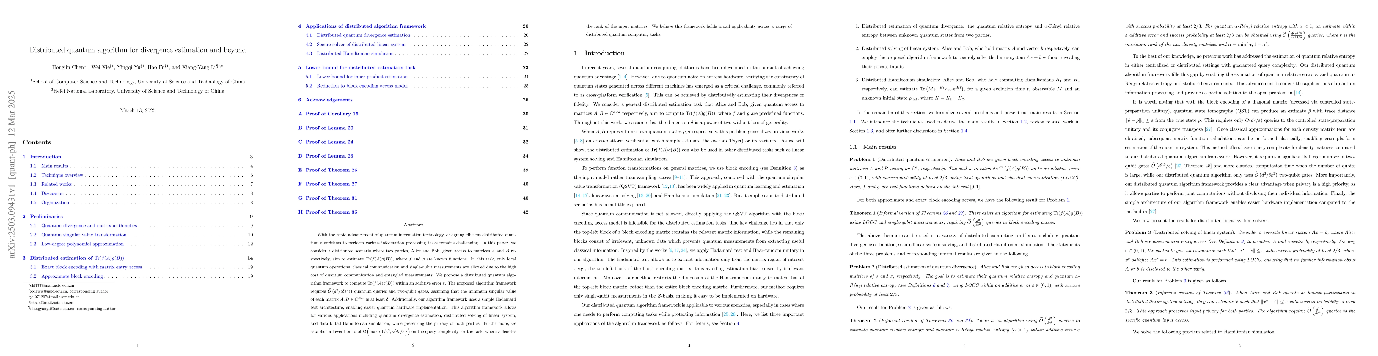 Thumbnail for Distributed quantum algorithm for divergence estimation and beyond