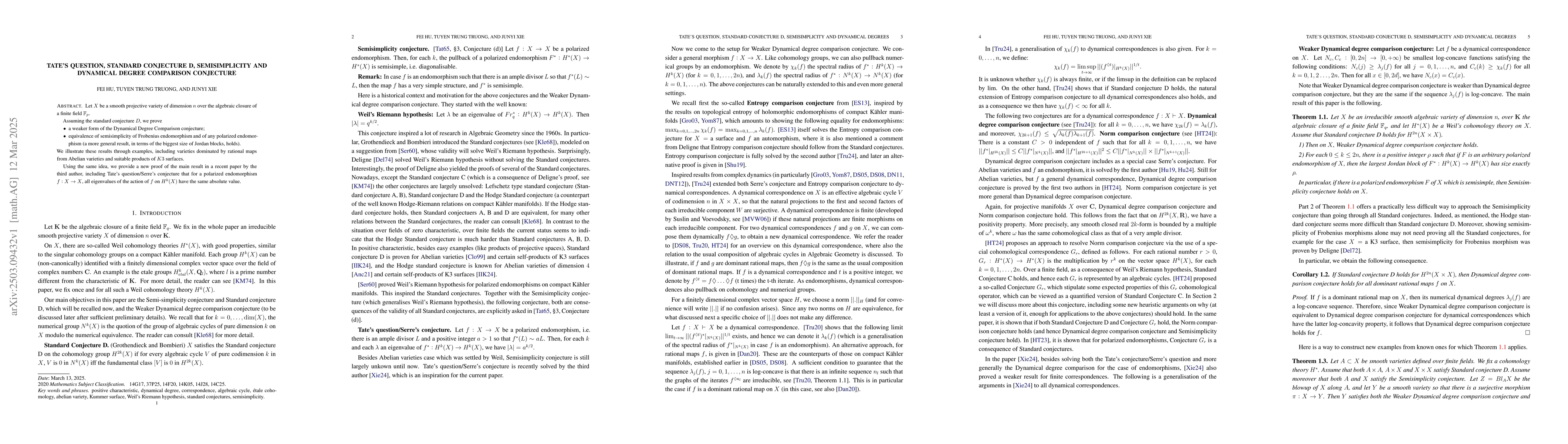 Thumbnail for Tate's question, Standard conjecture D, semisimplicity and Dynamical
  degree comparison conjecture