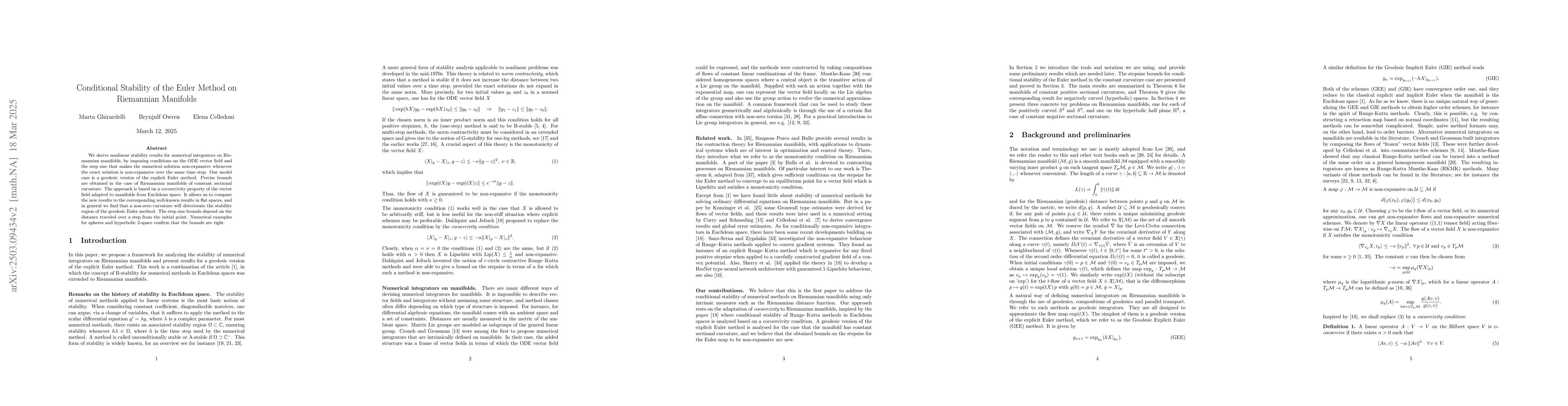 Thumbnail for Conditional Stability of the Euler Method on Riemannian Manifolds