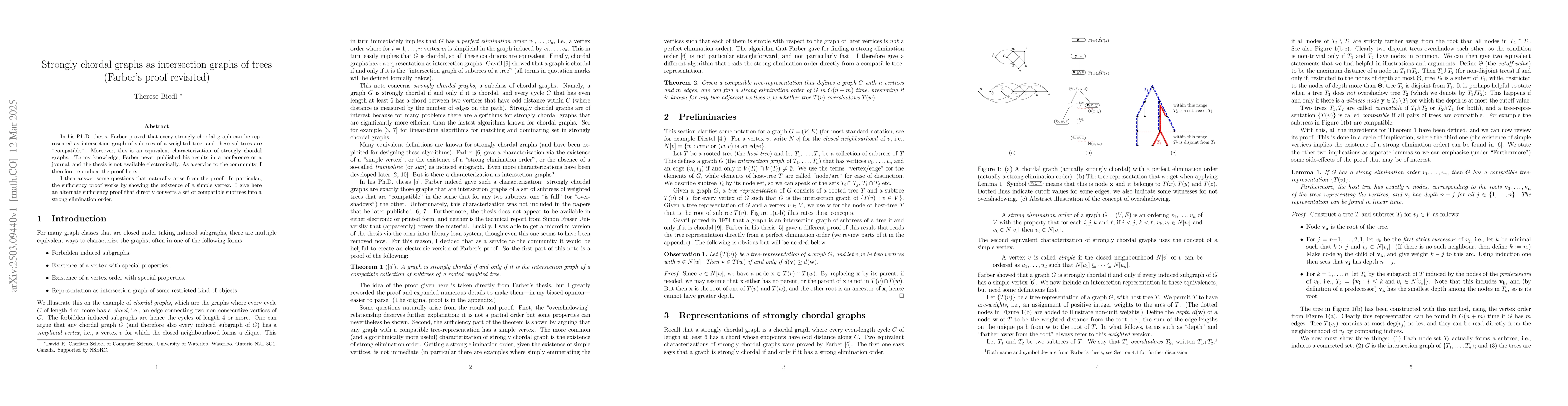 Thumbnail for Strongly chordal graphs as intersection graphs of trees (Farber's proof
  revisited)