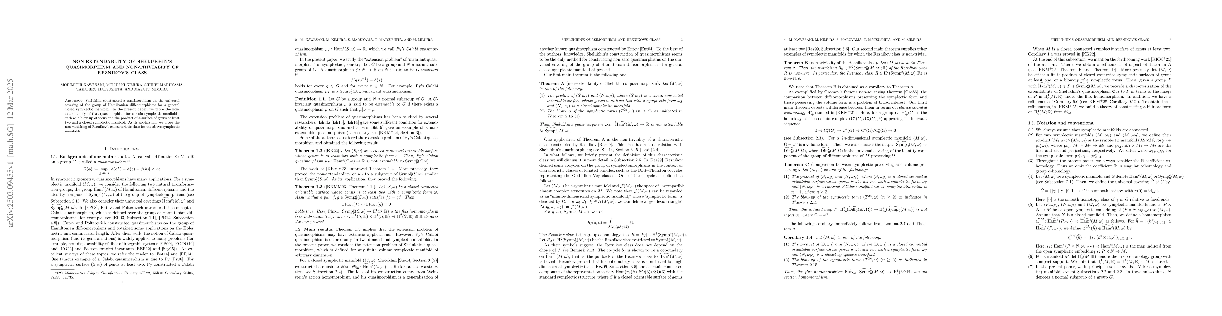 Thumbnail for Non-extendablity of Shelukhin's quasimorphism and non-triviality of
  Reznikov's class