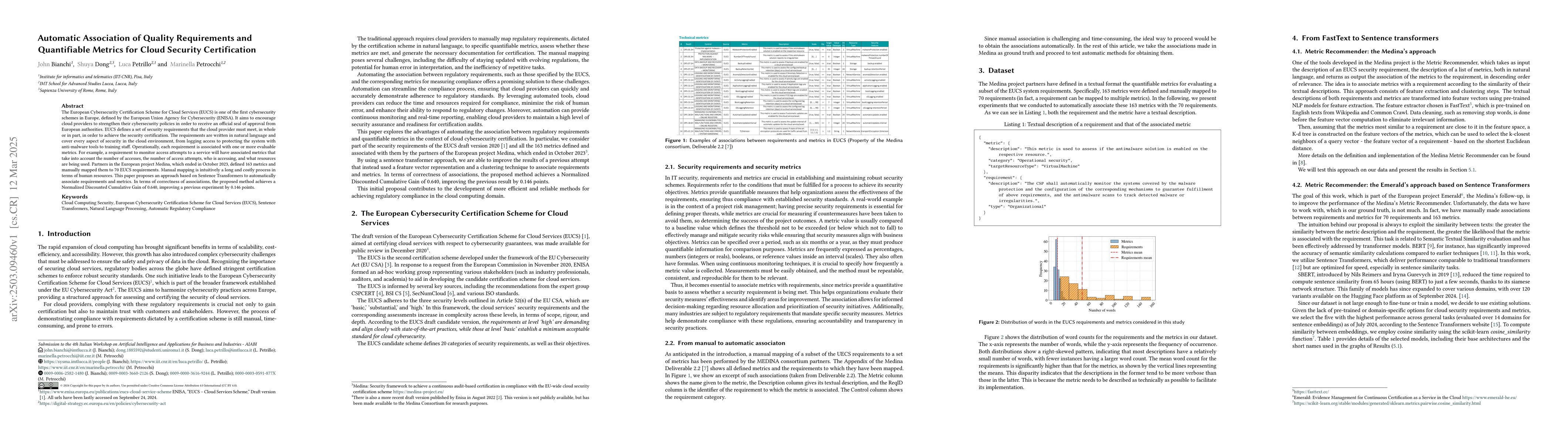 Thumbnail for Automatic Association of Quality Requirements and Quantifiable Metrics
  for Cloud Security Certification