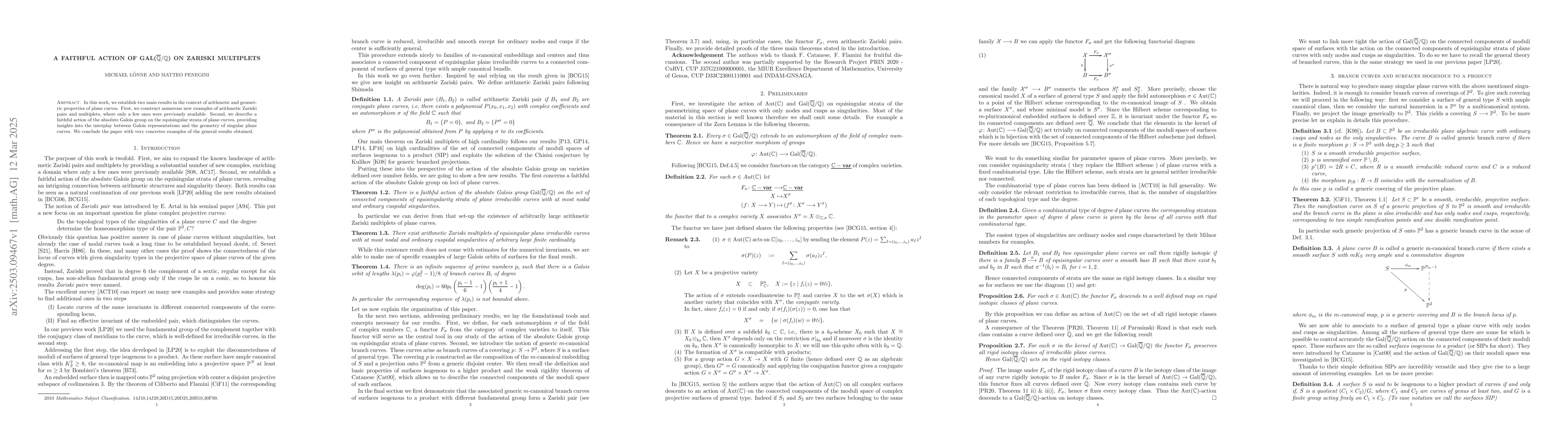 Thumbnail for A faithful action of Gal($\overline{\mathbb{Q}}/\mathbb{Q}$) on Zariski
  multiplets