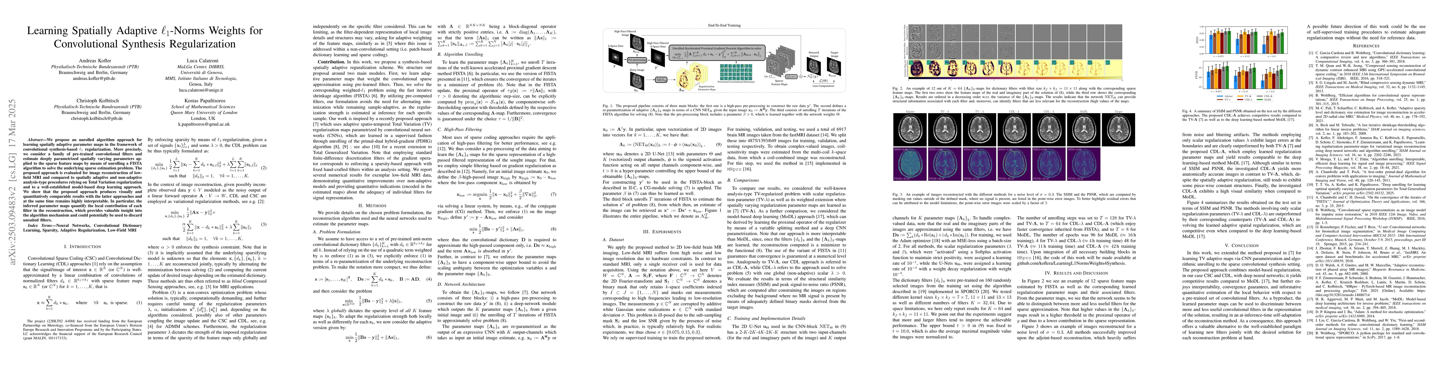 Thumbnail for Learning Spatially Adaptive $\ell_1$-Norms Weights for Convolutional
  Synthesis Regularization
