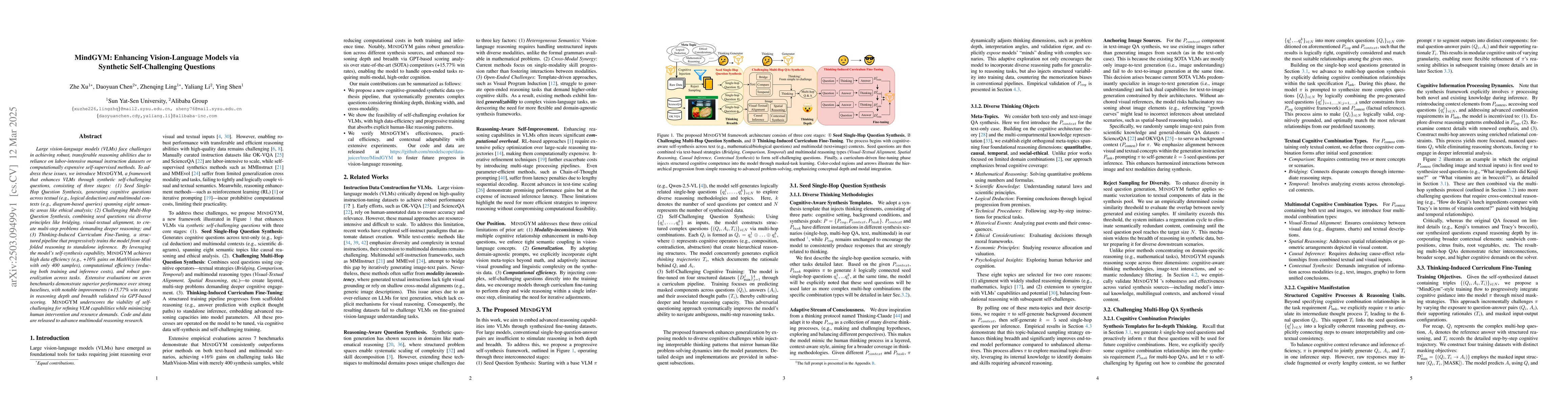 Thumbnail for MindGYM: Enhancing Vision-Language Models via Synthetic Self-Challenging
  Questions