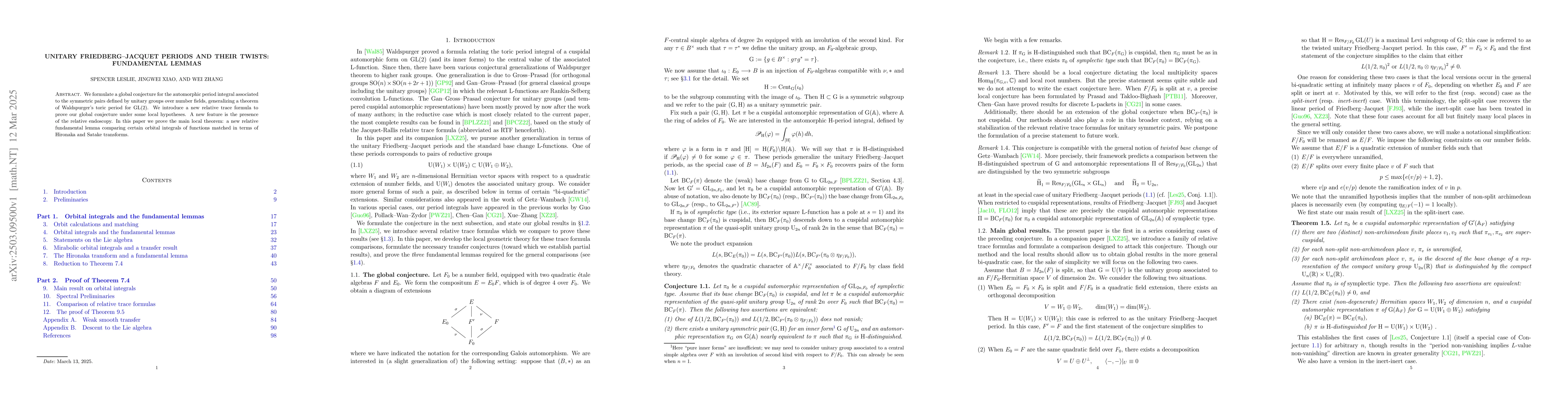 Thumbnail for Unitary Friedberg-Jacquet periods and their twists: Fundamental lemmas