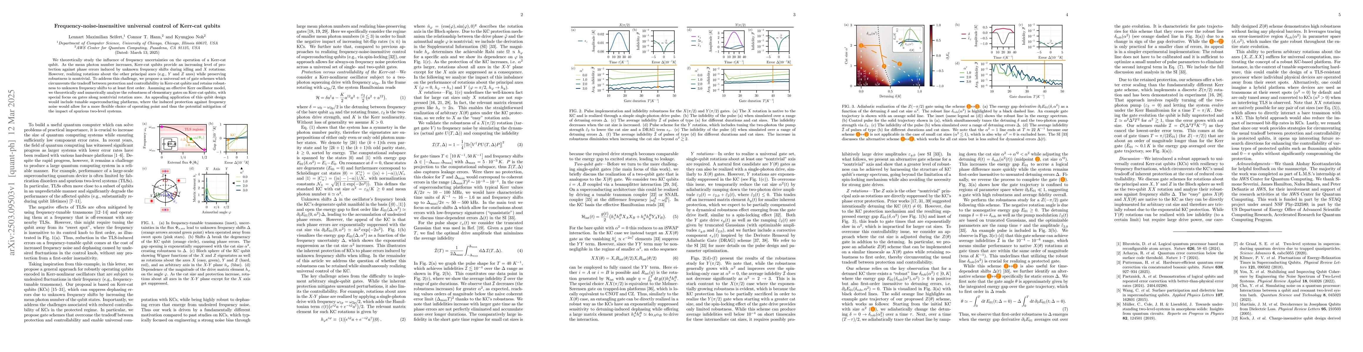 Thumbnail for Frequency-noise-insensitive universal control of Kerr-cat qubits