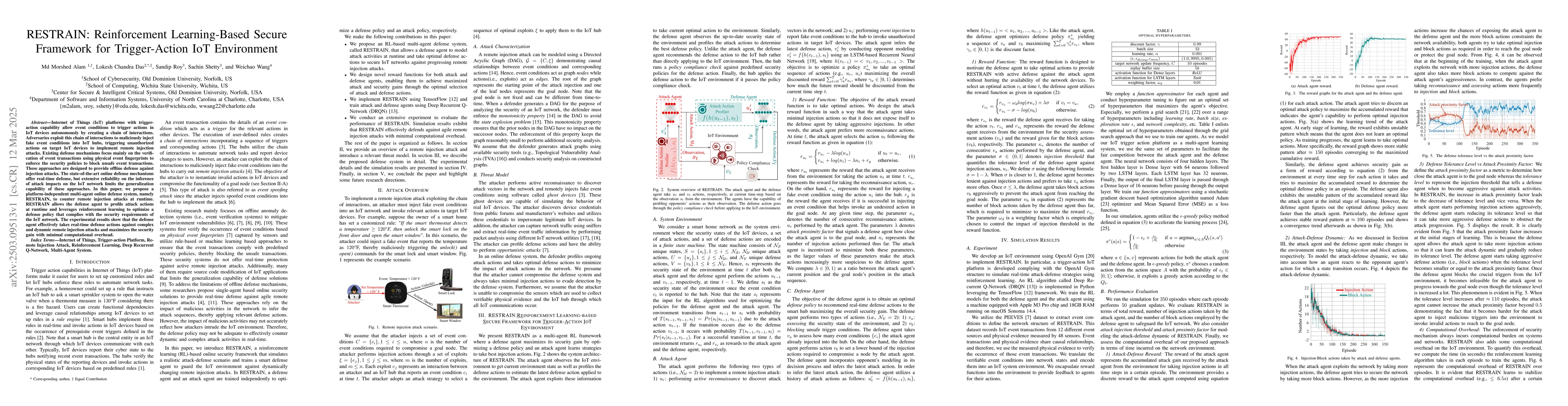 Thumbnail for RESTRAIN: Reinforcement Learning-Based Secure Framework for
  Trigger-Action IoT Environment