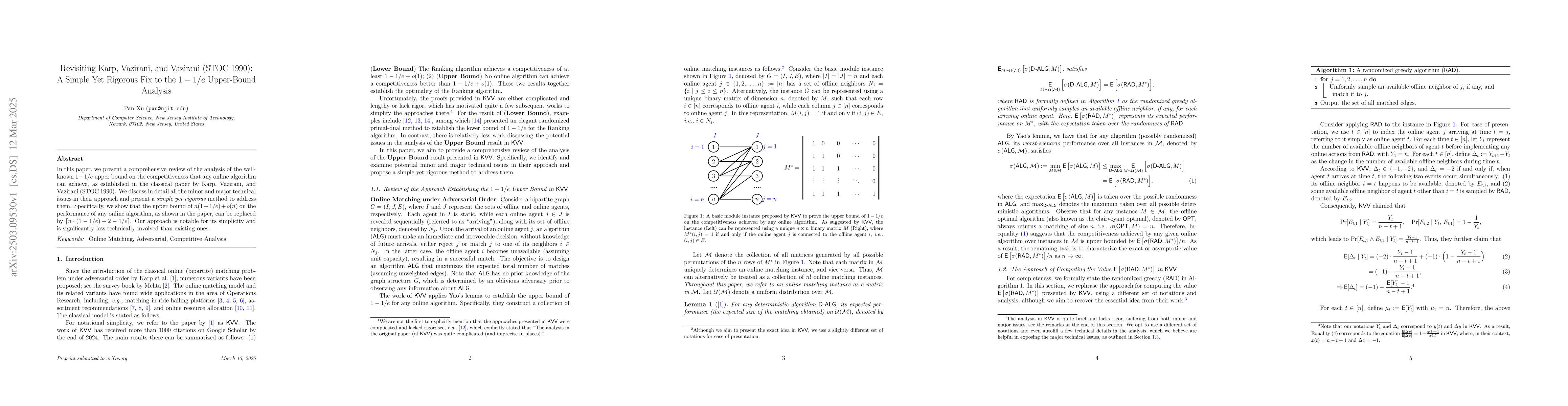Thumbnail for Revisiting Karp, Vazirani, and Vazirani (STOC 1990): A Simple Yet
  Rigorous Fix to the $1 - 1/e$ Upper-Bound Analysis