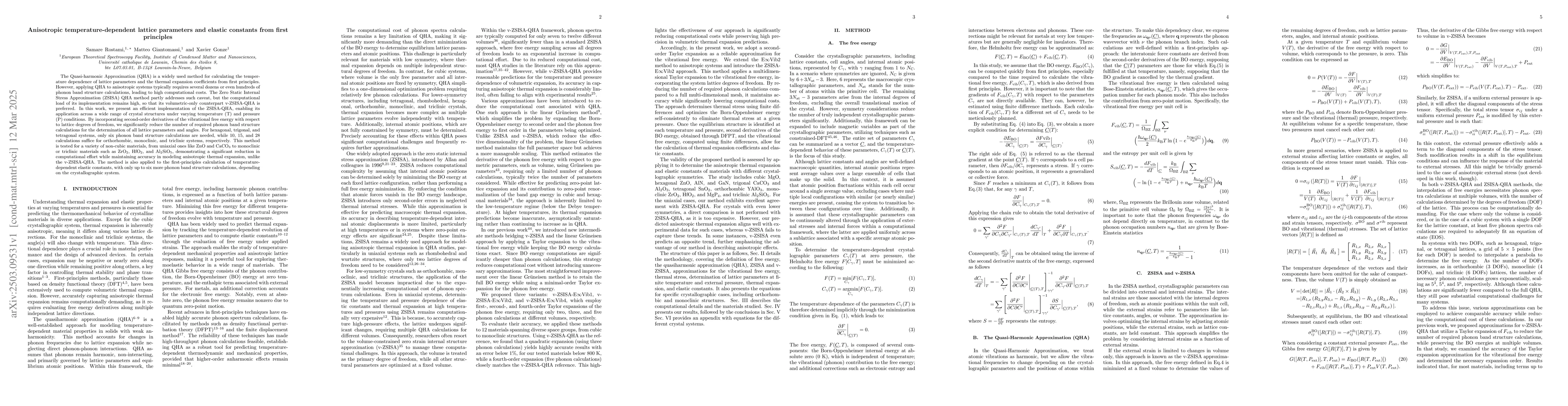 Thumbnail for Anisotropic temperature-dependent lattice parameters and elastic
  constants from first principles