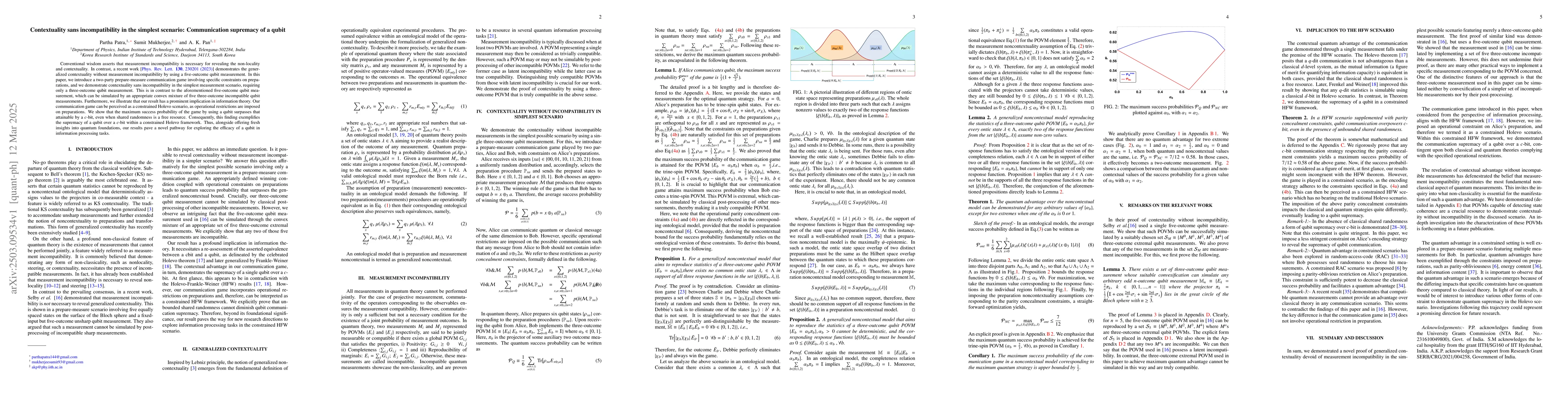Thumbnail for Contextuality sans incompatibility in the simplest scenario:
  Communication supremacy of a qubit