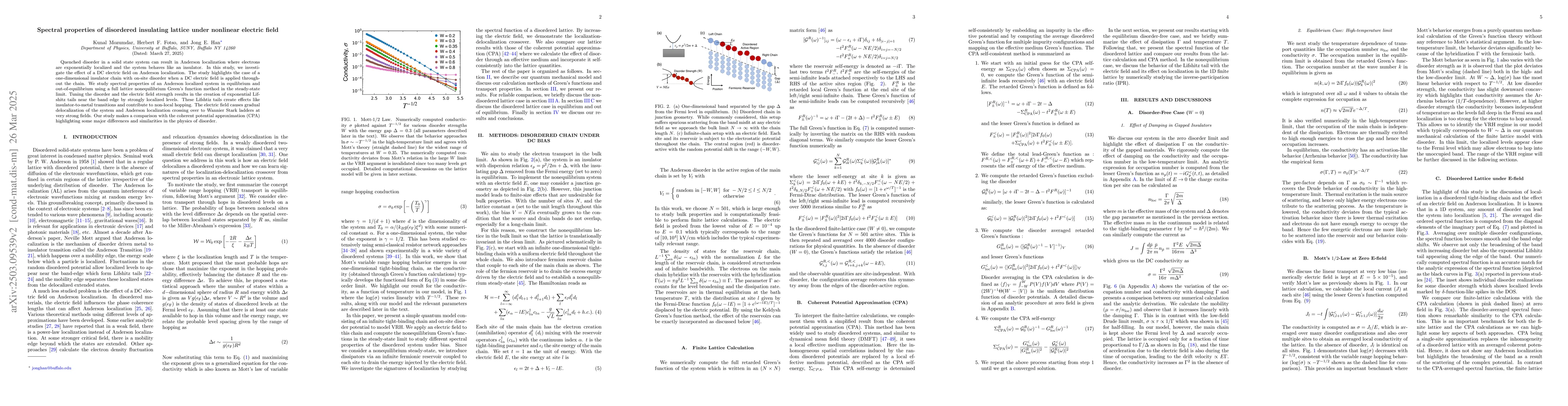 Thumbnail for Spectral properties of disordered insulating lattice under nonlinear
  electric field