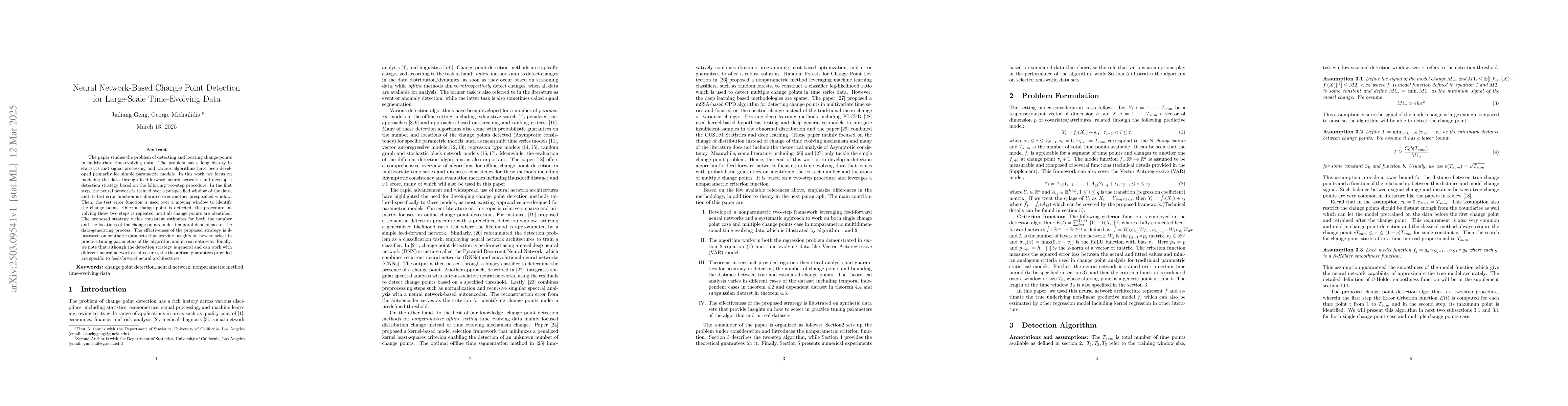 Thumbnail for Neural Network-Based Change Point Detection for Large-Scale
  Time-Evolving Data